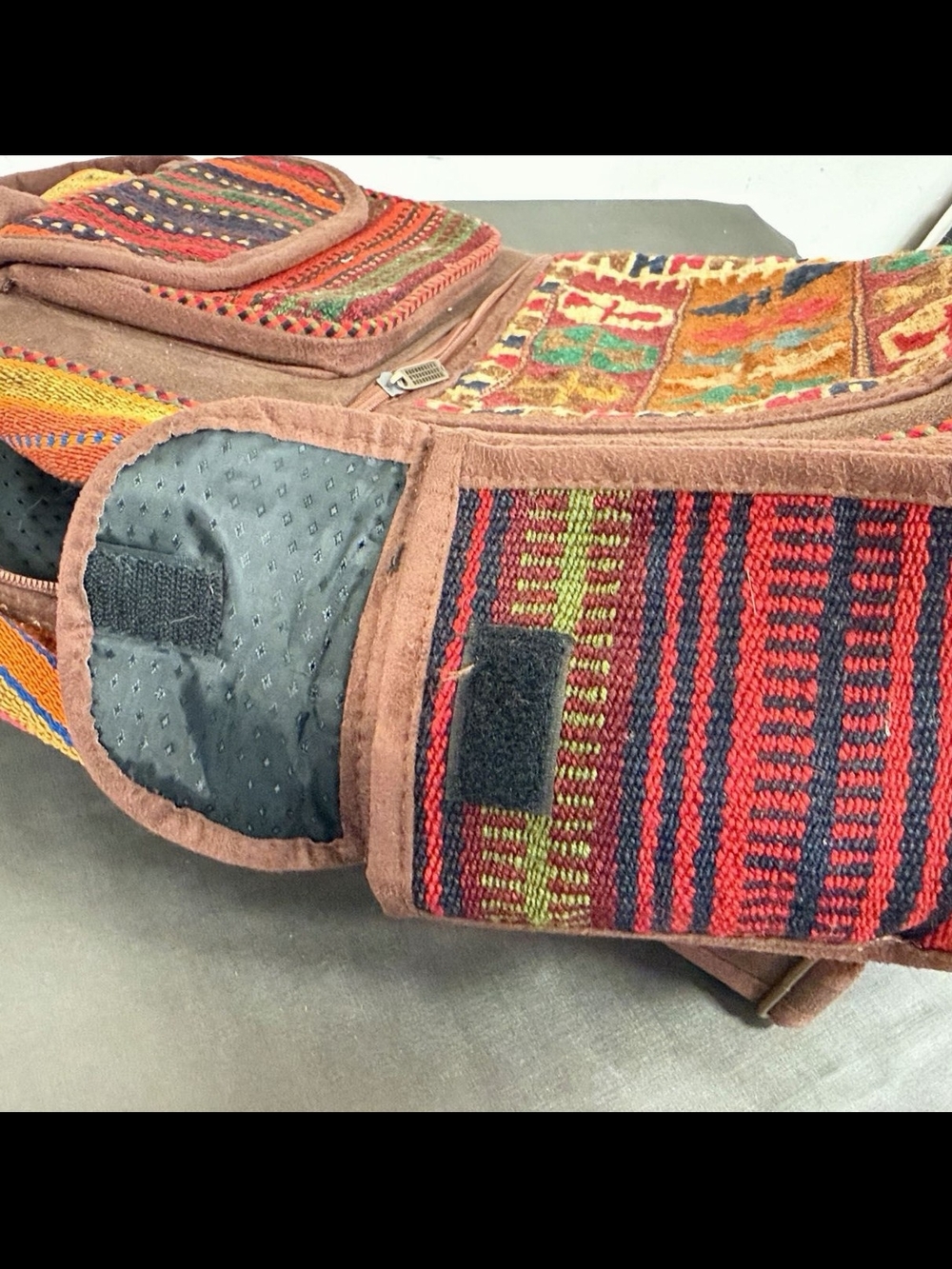Vintage Kilim Multicolor Woven Suede Leather Backpack Boho - Picture 6 of 6